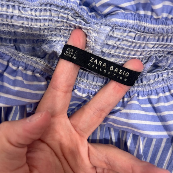 NEW Zara Stripped Blue Striped Strapless Blouse - Picture 9 of 11